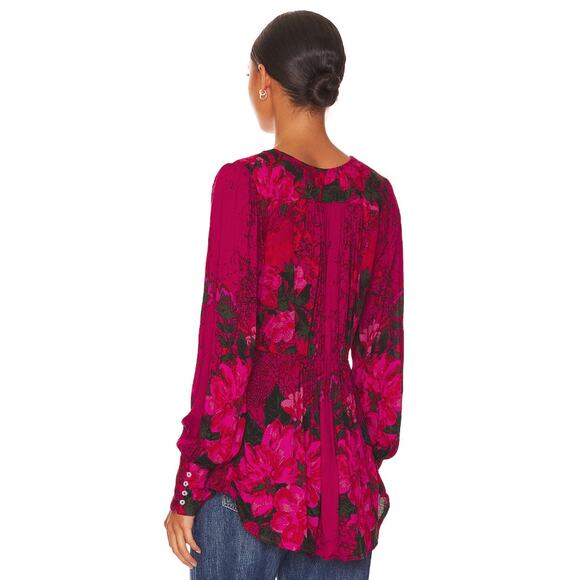 Free People Mikayla Scarlet Combo Red Printed Floral Front Hook Blouson Blouse - Picture 7 of 11